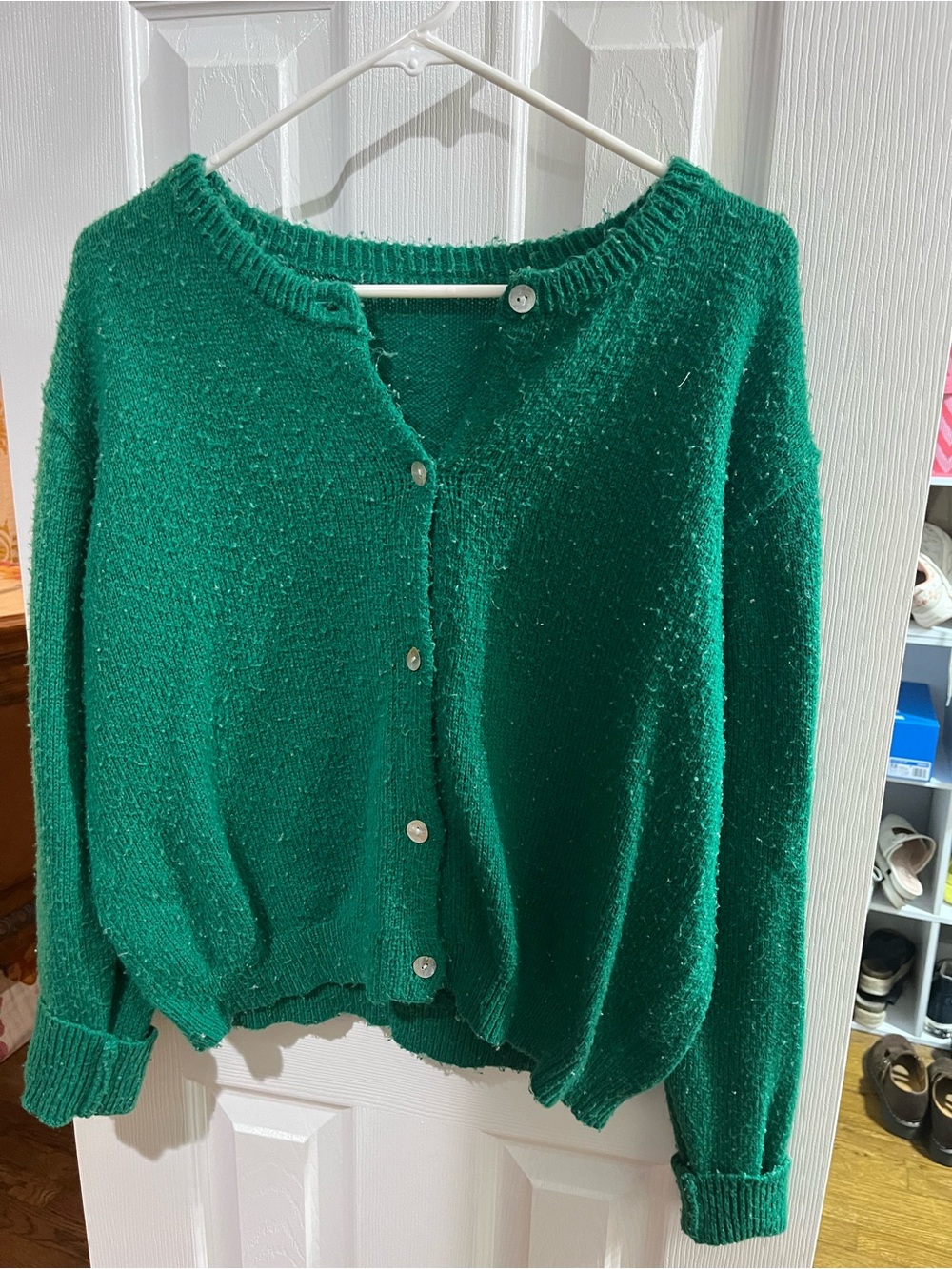 Emerald Green Button-Up Knit Cardigan Sweater
